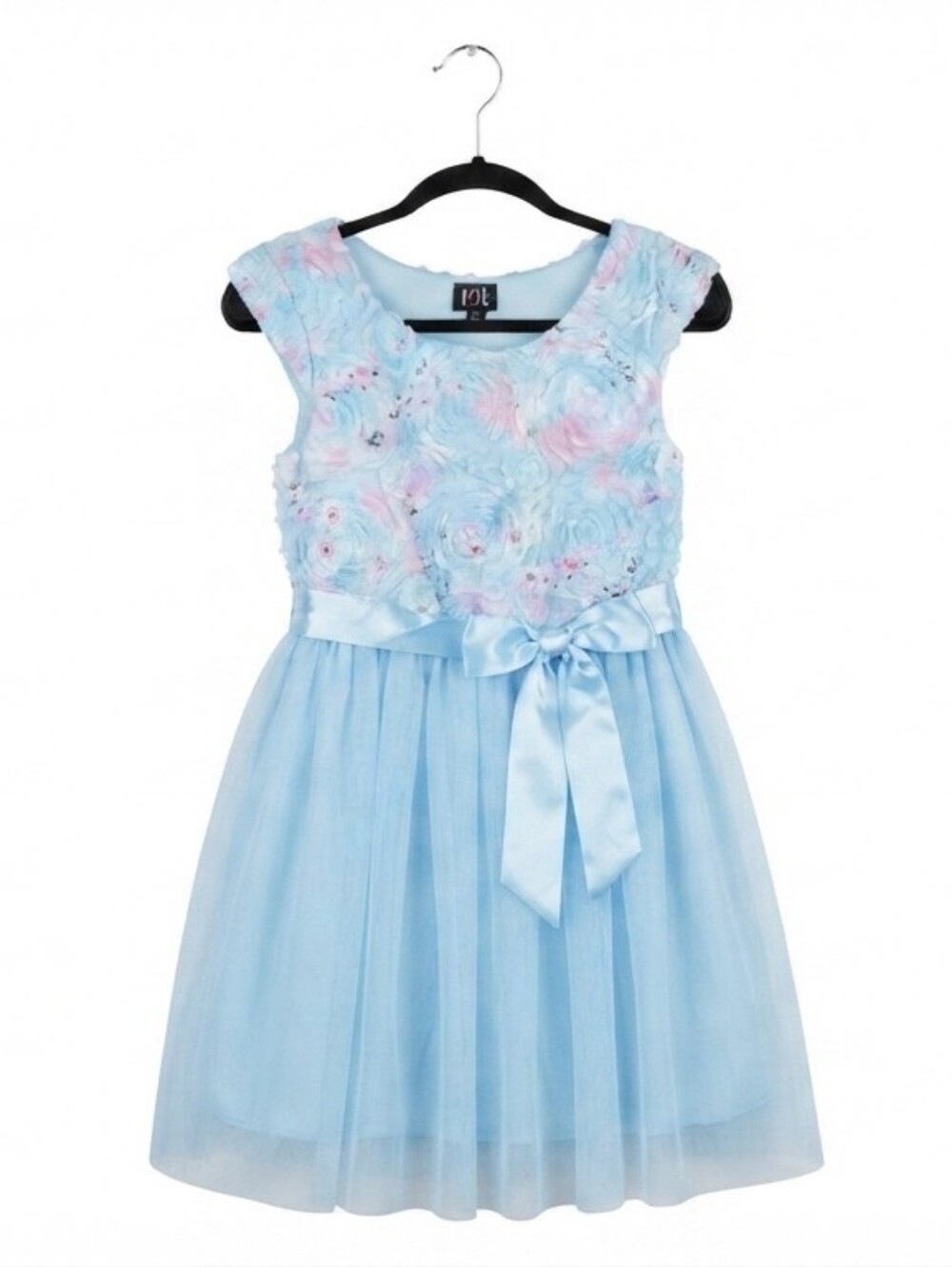 Lilt Girls Light Blue Floral Mesh Tulle Party Dress Size 12 Scoop Neck